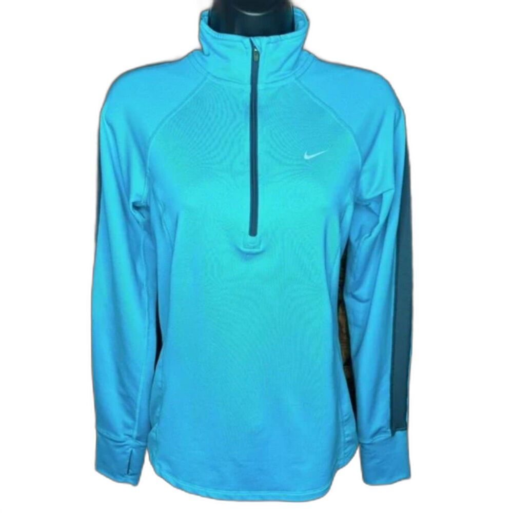 Nike Running Dri-Fit 1/2 Zip Long Sleeve Lightweight Aqua Woman's Shirt Medium